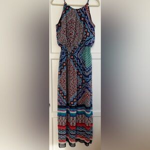 Enfocus Multicolor Print Halter Maxi Dress